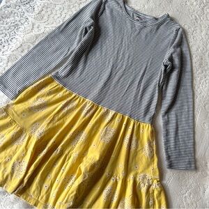 Tea Collection Girls Size 10 Dress Long Sleeve Cotton Mini Striped Yellow Floral